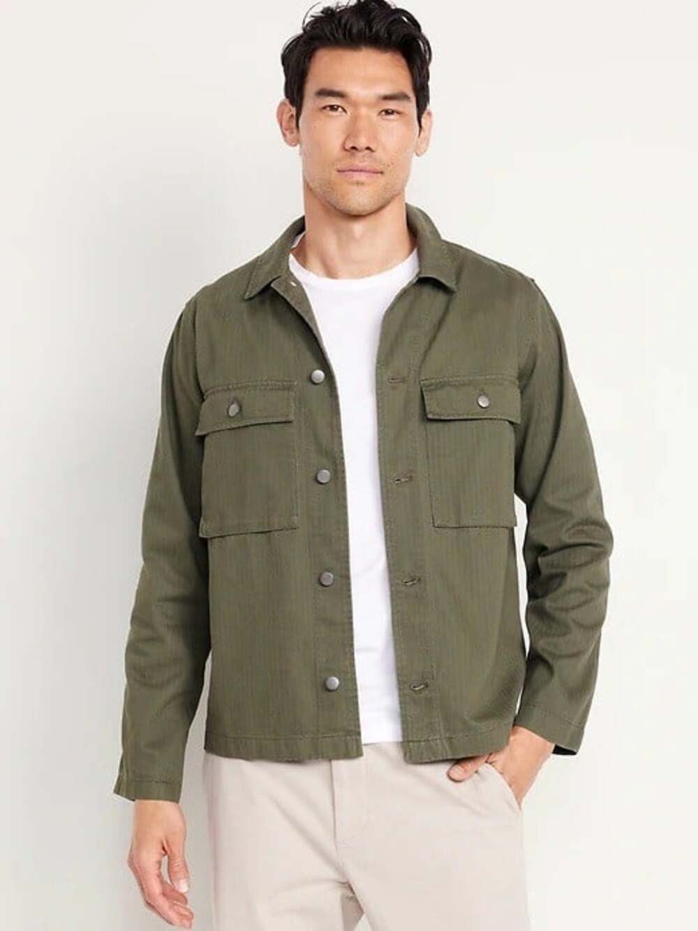 Old Navy Utility Shacket Mens Large Green 100% Herringbone Cotton